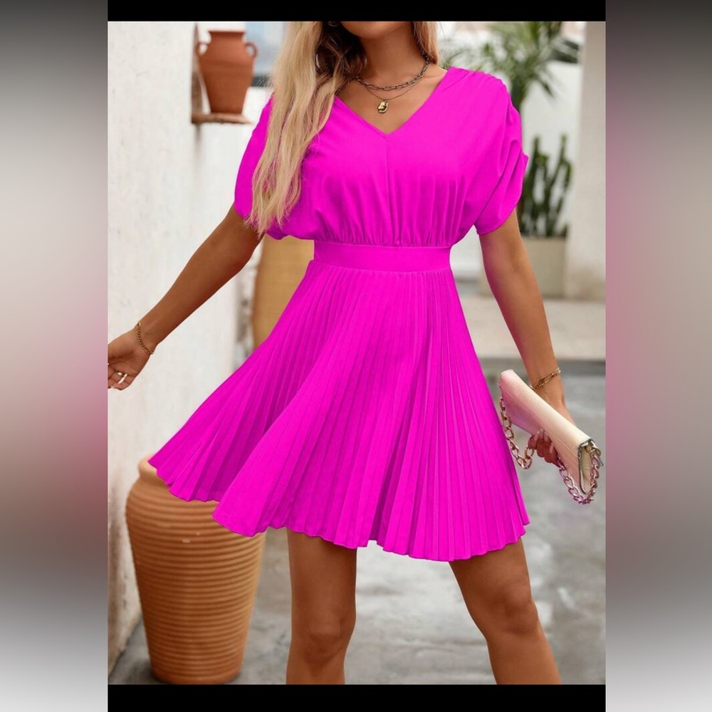 SHEIN Hot Pink Pleated Mini Dress